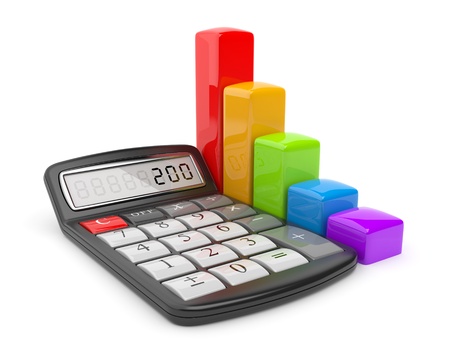Calculator and colorful chart  Icon 3D  Business concept  Isolated on white の写真素材