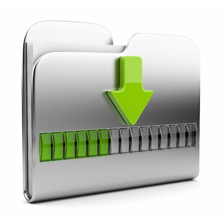  Metallic folder 3D icon. Date downloading concept. Isolated on white の写真素材