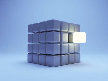 illuminated cube  on blue background. 3d illustrationの写真素材