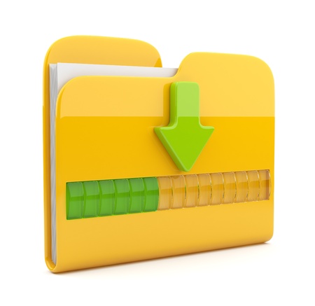 Yellow folder 3D icon. Date downloading concept. Isolated on white の写真素材