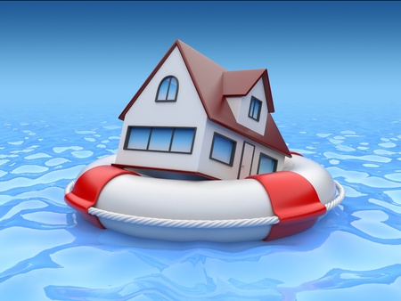 House in lifebuoy. Property insurance conceptの写真素材
