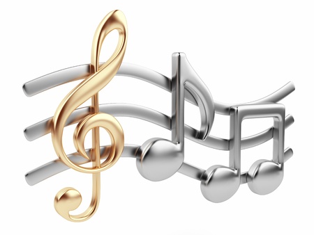 Metallic music note 3D  Music composition  Isolated on white backgroundの写真素材
