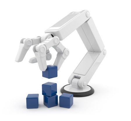 Robotic hand gather cube 3d  Artificial intelligence  Isolated on white backgroundの写真素材