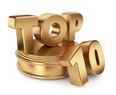 Golden top 10 on podium. 3D icon isolated on white backgroundの写真素材