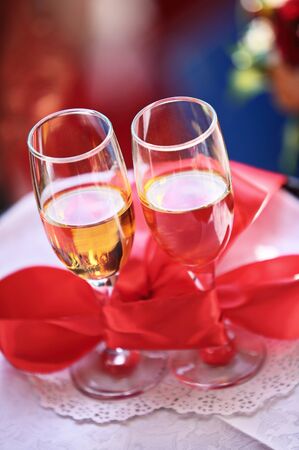 Two glass with wine  Wedding conceptの写真素材