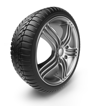 Tire with metal wheel  3D Icon isolated on white backgroundの写真素材