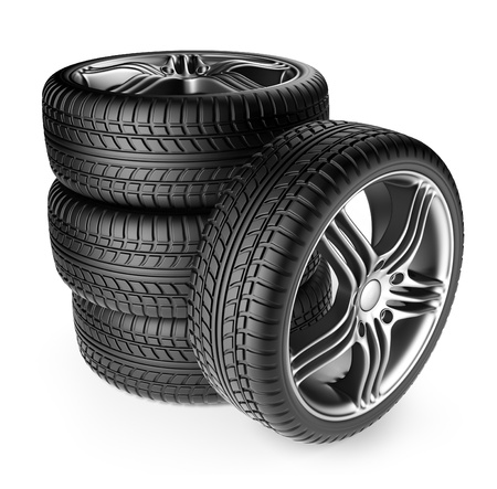 Tire with metal wheel  3D Icon isolated on white backgroundの写真素材