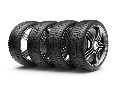 Tire with metal wheel  3D Icon isolated on white backgroundの写真素材