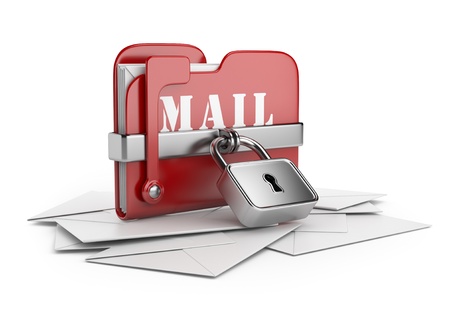 Secure mail data  Email concept  3D icon isolated white backgroundの写真素材
