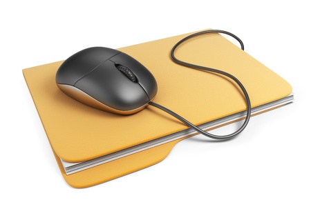 Computer mouse on folder. 3D Icon isolated on white backgroundの写真素材