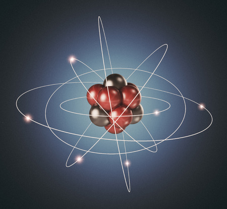 Atom. Elementary particle. 3D Background of nuclear physicsの写真素材