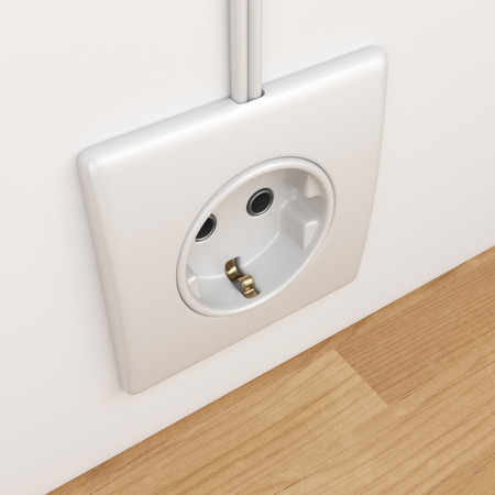 Electric power socket on empty wall. 3D Illustration