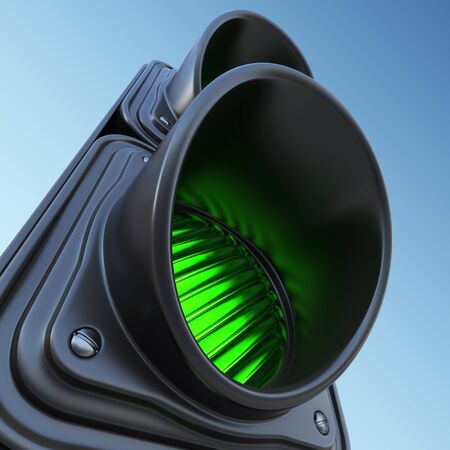 Green street traffic light on sky. 3D illustrationの写真素材