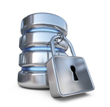 Database secure. Protect storage data. 3D icon isolated on white backgroundの写真素材