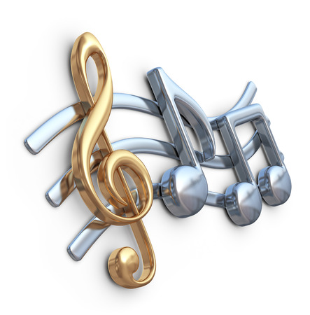 Metallic music note 3D. Music composition. Isolated on white backgroundの写真素材