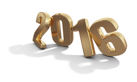 Happy New Year 2016. Golden 3D numbers isolated on white backgroundの写真素材