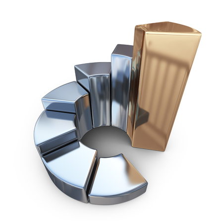 Metallic finance chart, business graph. 3D Icon isolated on white backgroundの写真素材