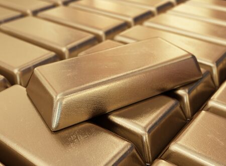 Realistic gold bars. 3D illustrationの写真素材