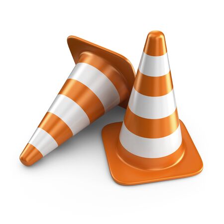 Traffic cones. Road sign. 3D Icon isolated on white backgroundの写真素材
