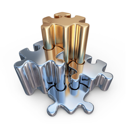 Puzzle 3D. Innovate, team work concept. Isolated on whiteの写真素材