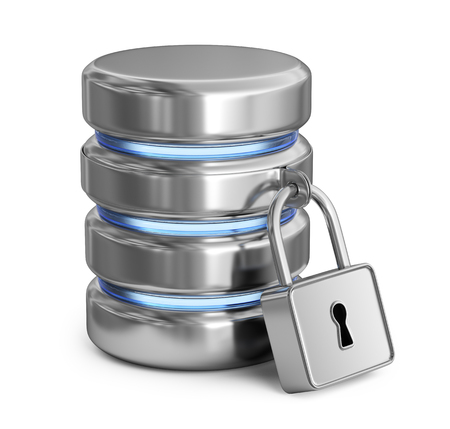 Database secure. Protect storage data. 3D icon isolated on white backgroundの写真素材