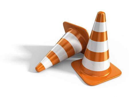 Traffic cones. Road sign. 3D Icon isolated on white backgroundの写真素材