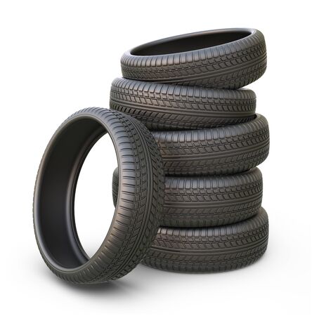 Rubber car tire or tyre. 3D icon isolatedの写真素材