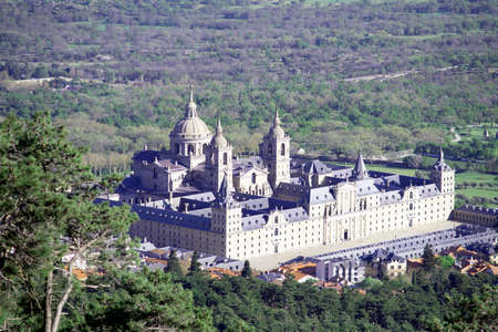 Monastery of San Lorenzo de El Escorial, seen from Mount Abantos. Madrid's community. spain