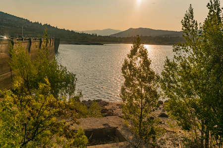 Sunset in the reservoir of Navacerrada. Madrid's community. Spain. Europe.の写真素材