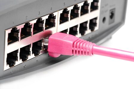 shallow DOF network cable plugged in the hub