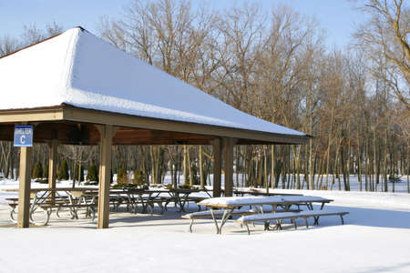 Snow Covered Picnic Areaの写真素材