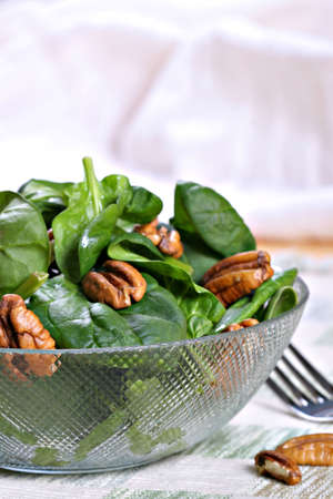 Spinach Salad Bowl with Walnutsの写真素材