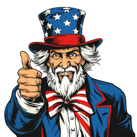 Smiling and happy Uncle Sam thumbs up illustrationの素材
