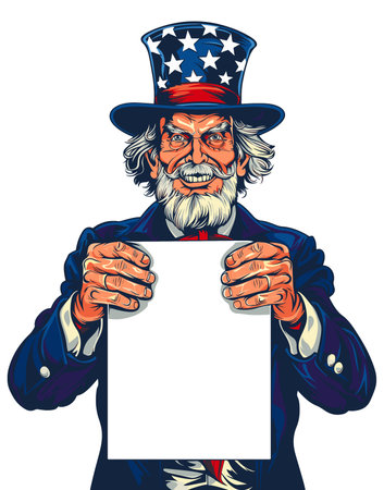 Uncle Sam holding blank banner illustrationの素材