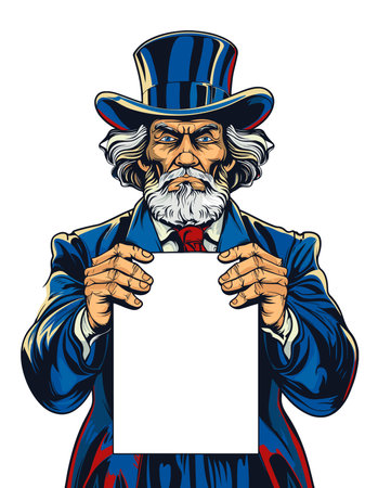 Uncle Sam holding empty poster illustrationの素材