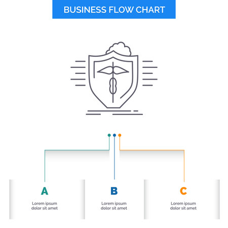 insurance, health, medical, protection, safe Business Flow Chart Design with 3 Steps. Line Icon For Presentation Background Template Place for textのイラスト素材