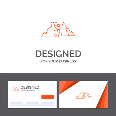 Business logo template for mountain, landscape, hill, nature, sun. Orange Visiting Cards with Brand logo templateのイラスト素材