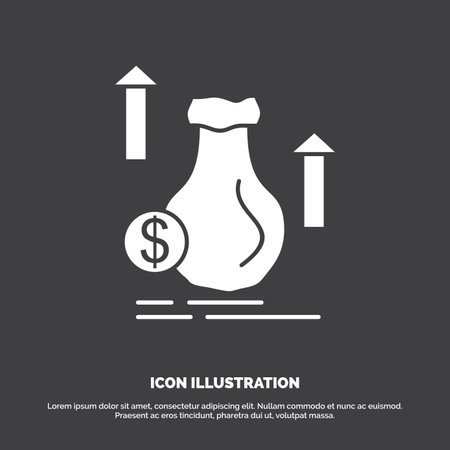 money, bag, dollar, growth, stock Icon. glyph vector symbol for UI and UX, website or mobile applicationのイラスト素材