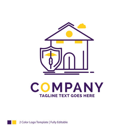 Company Name Logo Design For insurance, home, house, casualty, protection. Purple and yellow Brand Name Design with place for Tagline. Creative Logo template for Small and Large Business.のイラスト素材