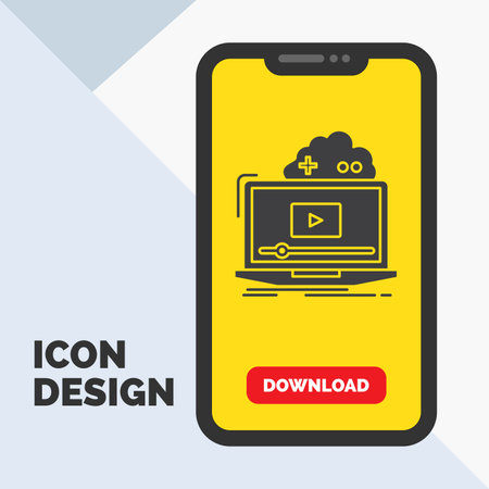 Cloud, game, online, streaming, video Glyph Icon in Mobile for Download Page. Yellow Backgroundのイラスト素材