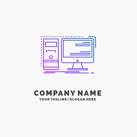 Computer, desktop, hardware, workstation, System Purple Business Logo Template. Place for Taglineのイラスト素材