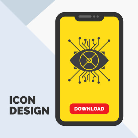 Ar, augmentation, cyber, eye, lens Glyph Icon in Mobile for Download Page. Yellow Backgroundのイラスト素材