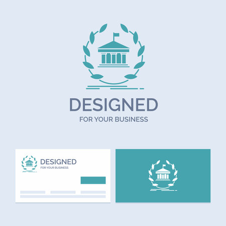 bank, banking, online, university, building, education Business Logo Glyph Icon Symbol for your business. Turquoise Business Cards with Brand logo template.のイラスト素材