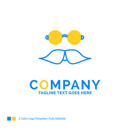 moustache, Hipster, men Blue Yellow Business Logo template. Creative Design Template Place for Tagline.のイラスト素材