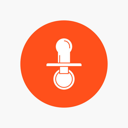 nipple, baby, dummy, pacifier, kids White Glyph Icon in Circle. Vector Button illustrationのイラスト素材