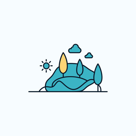 hill, landscape, nature, mountain, tree Flat Icon. green and Yellow sign and symbols for website and Mobile appliation. vector illustrationのイラスト素材