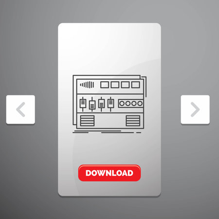 Audio, mastering, module, rackmount, sound Line Icon in Carousal Pagination Slider Design & Red Download Buttonのイラスト素材