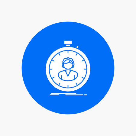 fast, speed, stopwatch, timer, girl White Glyph Icon in Circle. Vector Button illustrationのイラスト素材