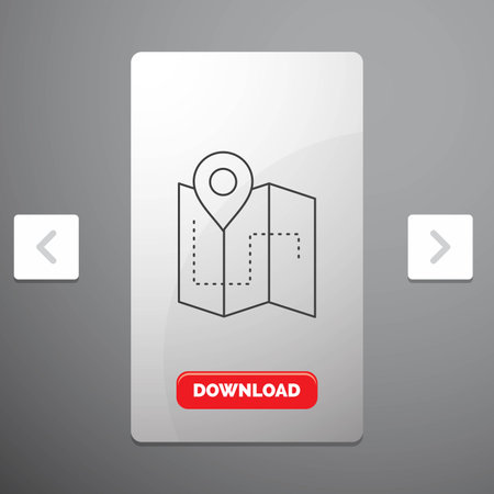 Map, Camping, plan, track, location Line Icon in Carousal Pagination Slider Design & Red Download Buttonのイラスト素材