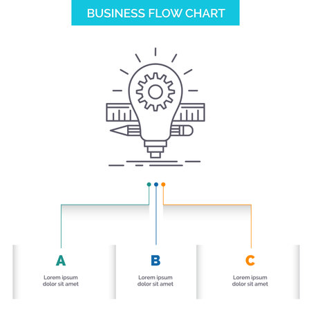 Development, idea, bulb, pencil, scale Business Flow Chart Design with 3 Steps. Line Icon For Presentation Background Template Place for textのイラスト素材